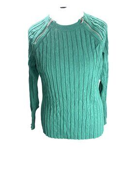 INC International Concepts Green Ribbed Sweater With Zipper Accents Size M